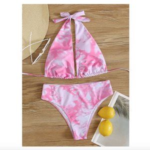 SheIn Tie Dye Halter Bikini Swimsuit